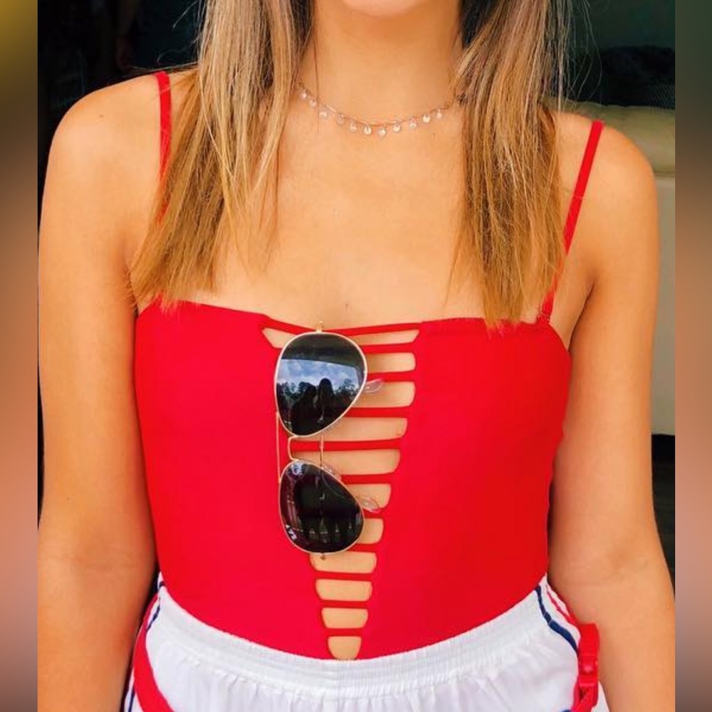 RED One Piece Swimsuit with Cutouts (see description)